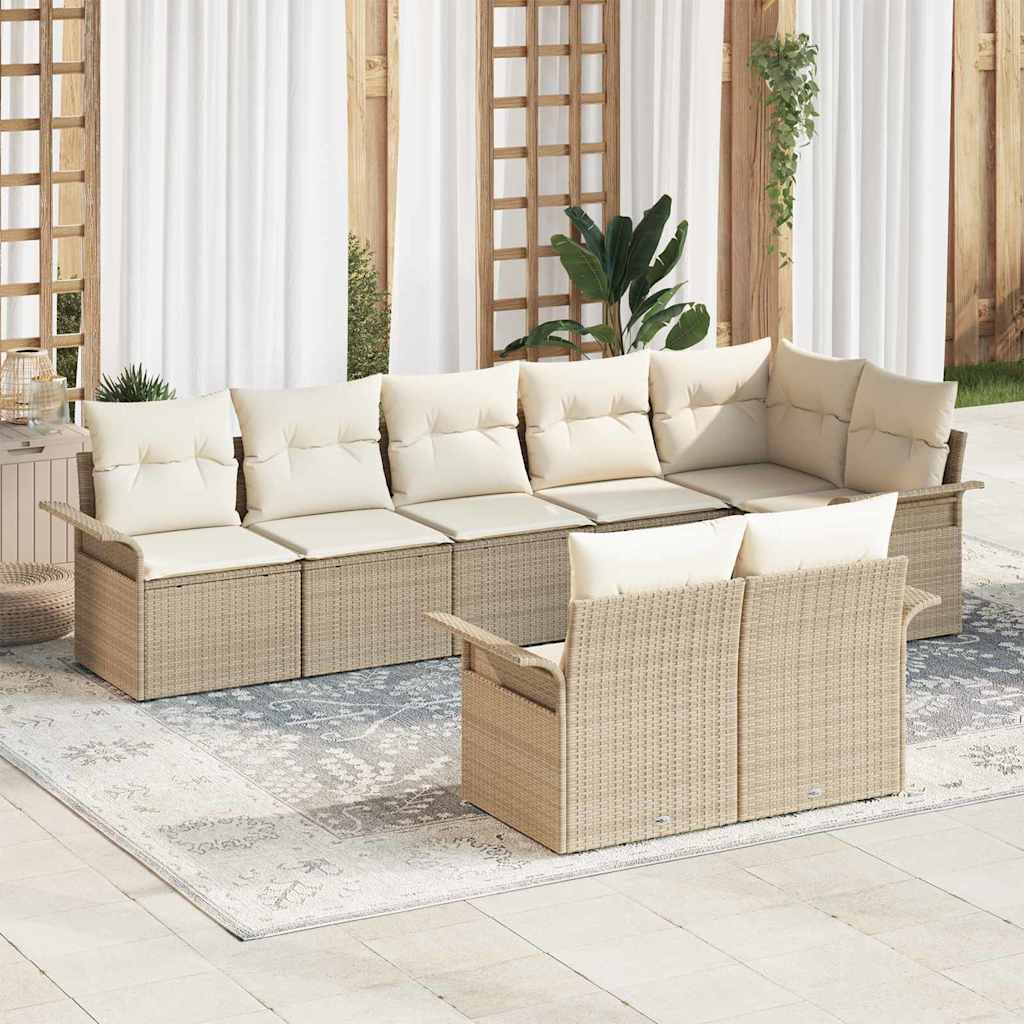 Set Divano da Giardino con archiviazione 8 pcs Beige polyrattan