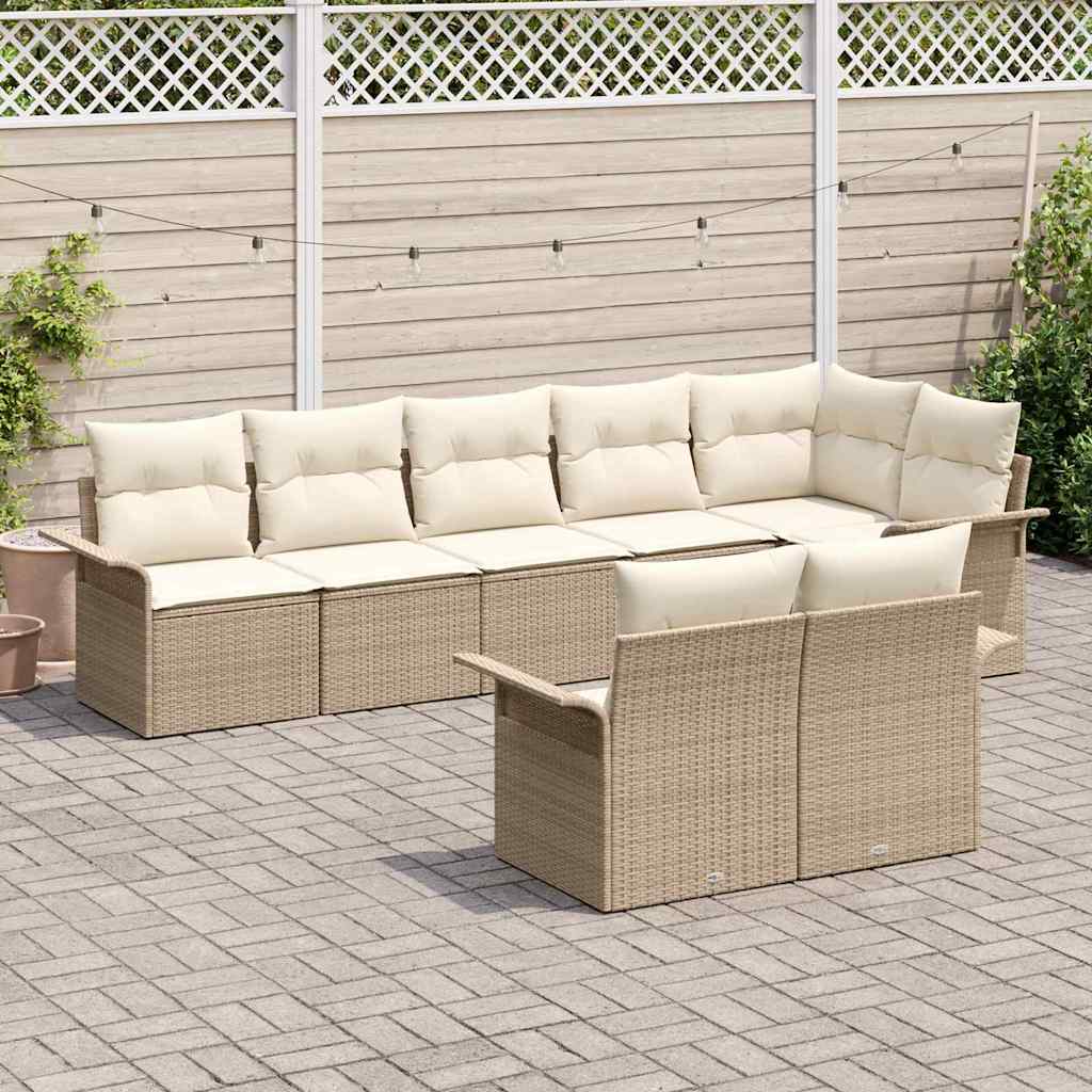 Set Divano da Giardino con archiviazione 8 pcs Beige polyrattan