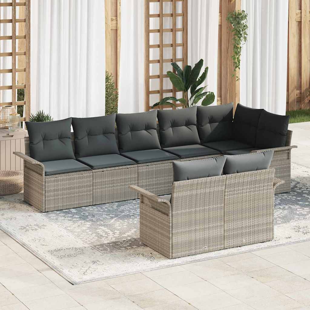Set Divano da Giardino 8 pcs Grigio chiaro polyrattan