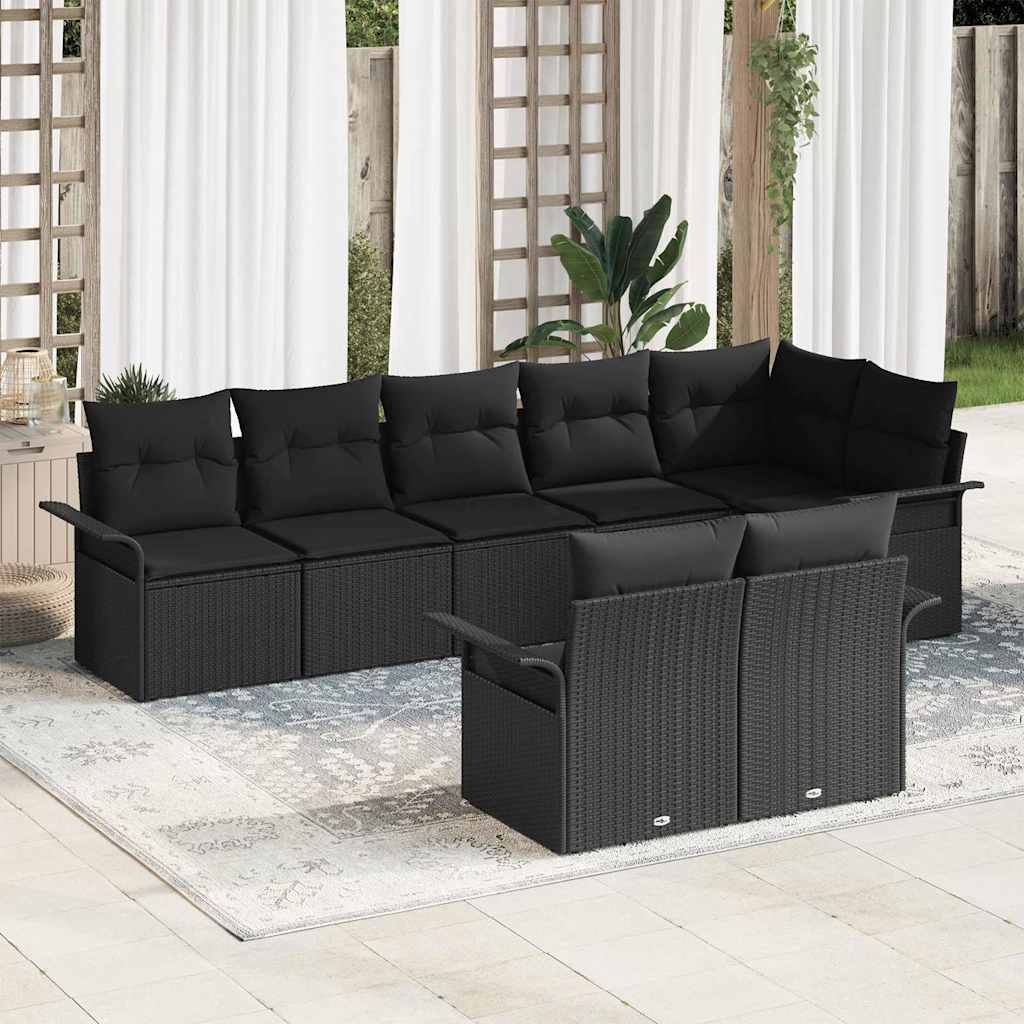 Set Divano da Giardino con archiviazione 8 pcs Nero polyrattan