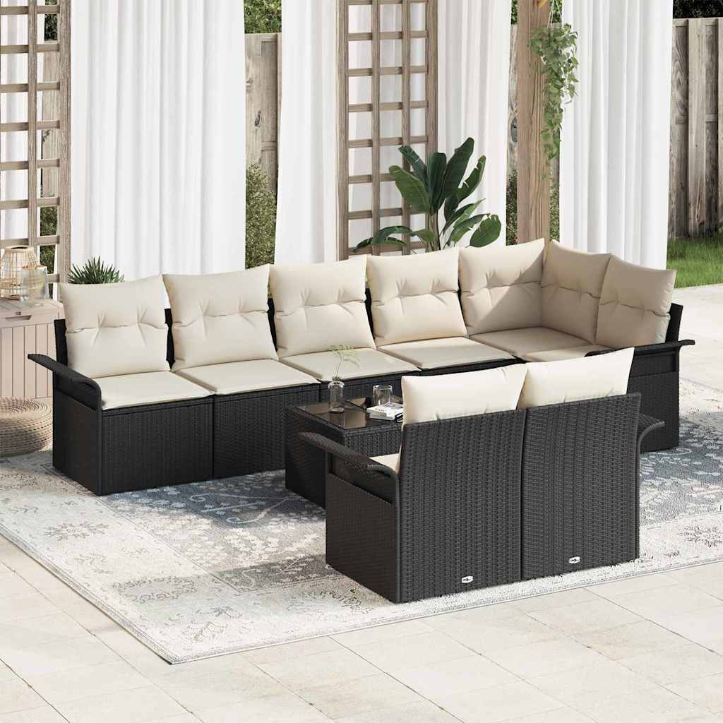 Set Divano da Giardino con archiviazione 9 pcs Nero polyrattan