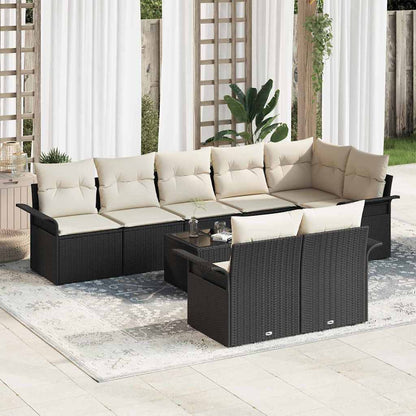 Set Divano da Giardino con archiviazione 9 pcs Nero polyrattan