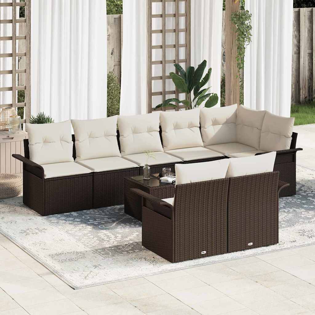 Set Divano da Giardino 9 pcs Marrone polyrattan