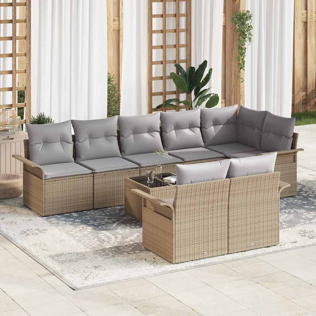 Set Divano da Giardino con archiviazione 9 pcs Beige polyrattan
