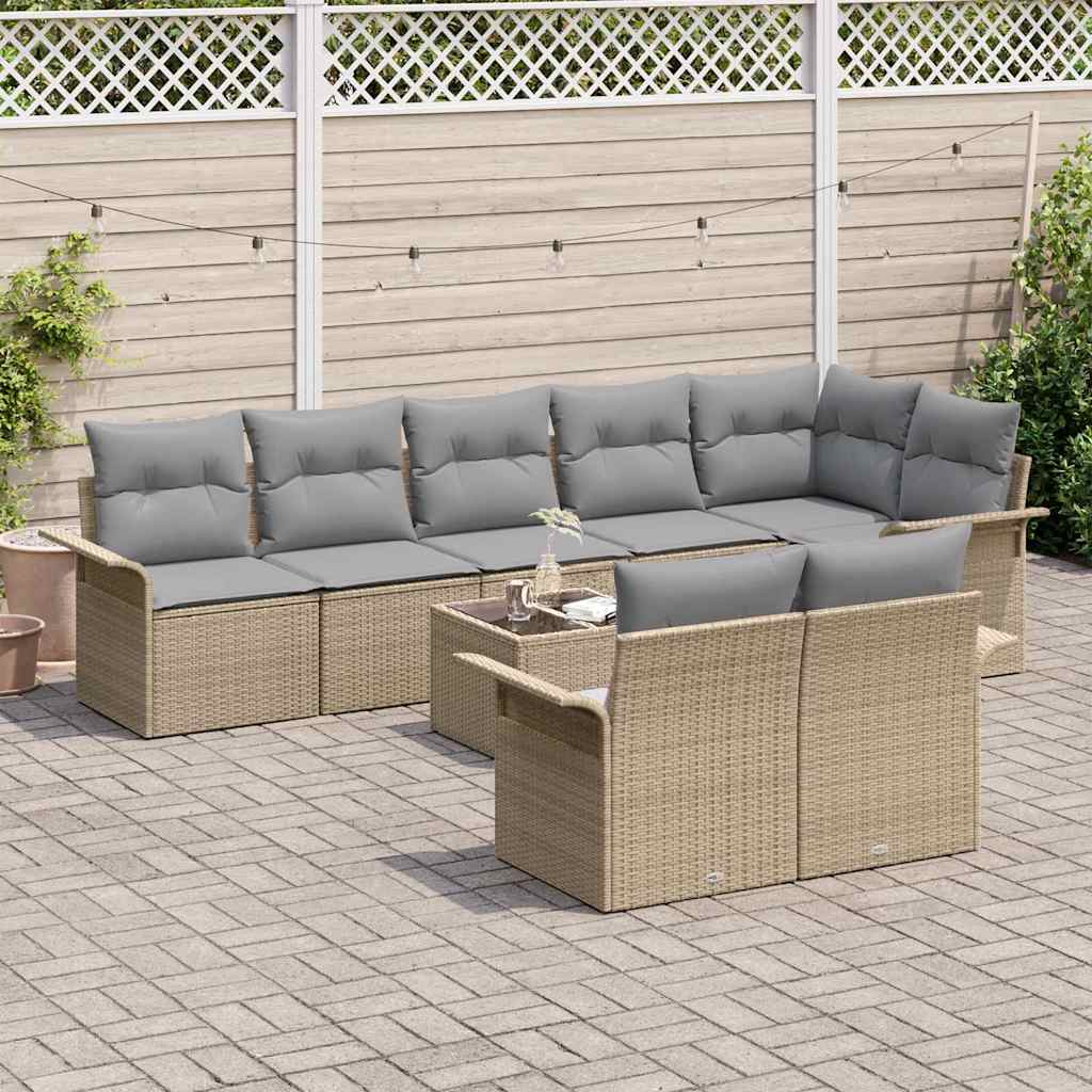 Set Divano da Giardino con archiviazione 9 pcs Beige polyrattan