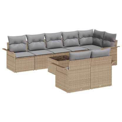 Set Divano da Giardino con archiviazione 9 pcs Beige polyrattan