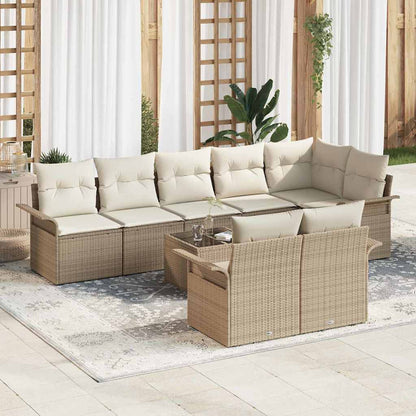 Set Divano da Giardino con archiviazione 9 pcs Beige polyrattan