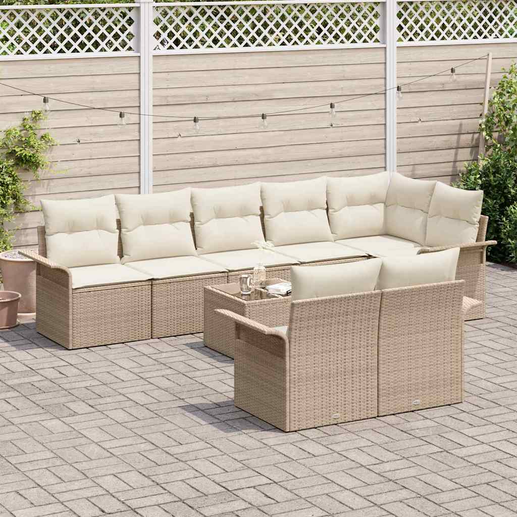 Set Divano da Giardino con archiviazione 9 pcs Beige polyrattan
