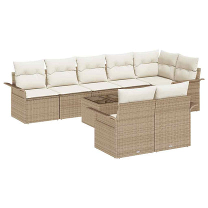 Set Divano da Giardino con archiviazione 9 pcs Beige polyrattan