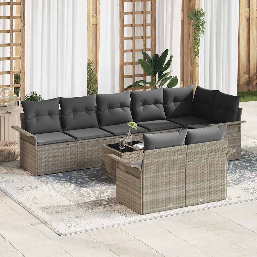 Set Divano da Giardino 9 pcs Grigio chiaro polyrattan