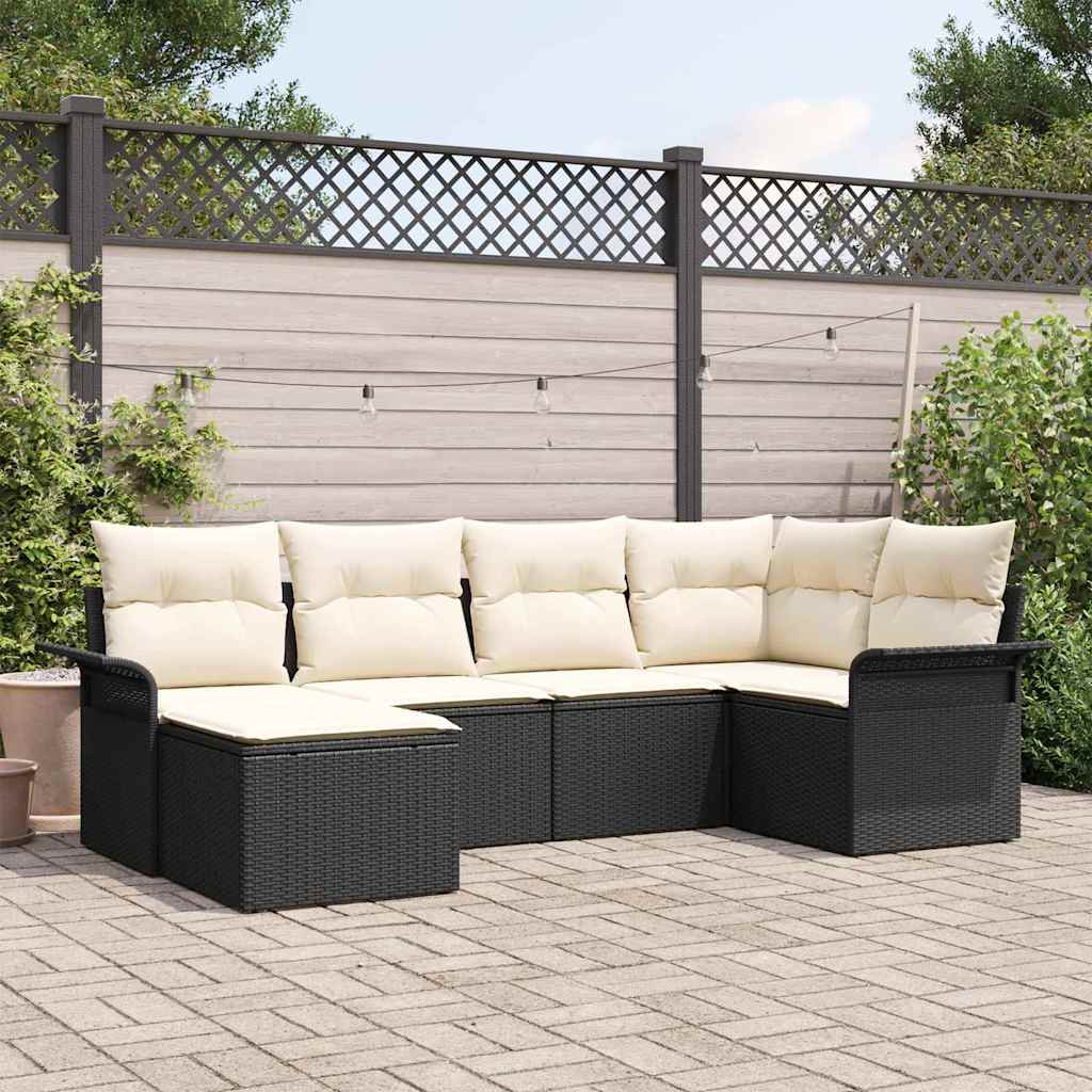 Set Divano da Giardino con archiviazione 6 pcs Nero polyrattan
