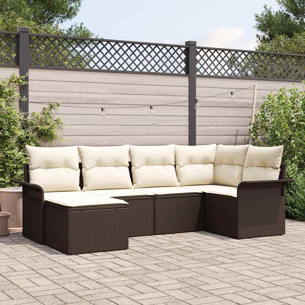 Set Divano da Giardino con cuscino 6 pcs Marrone Poly Rattan