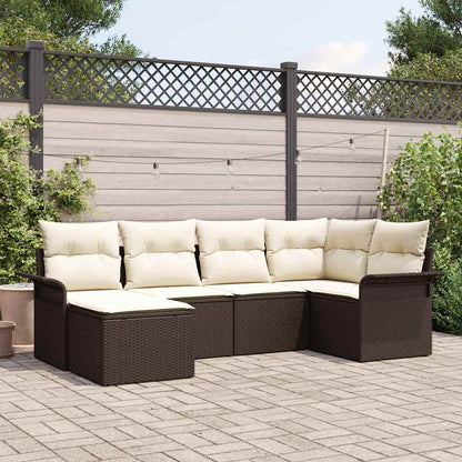 Set Divano da Giardino con cuscino 6 pcs Marrone Poly Rattan