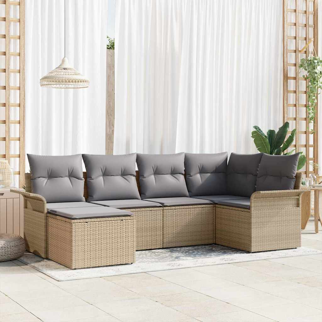 Set Divano da Giardino con archiviazione 6 pcs Beige polyrattan