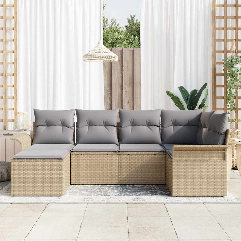 Set Divano da Giardino con archiviazione 6 pcs Beige polyrattan