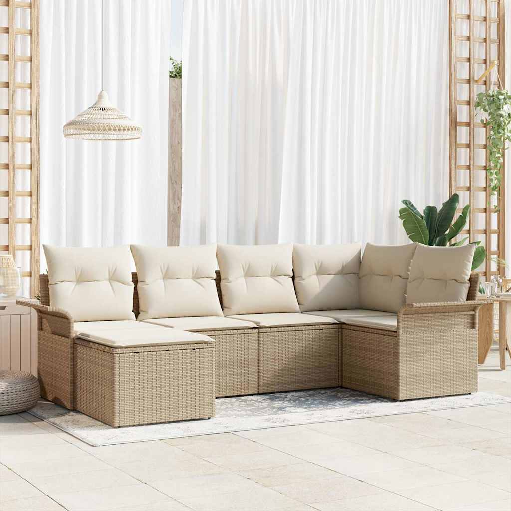 Set Divano da Giardino con archiviazione 6 pcs Beige polyrattan