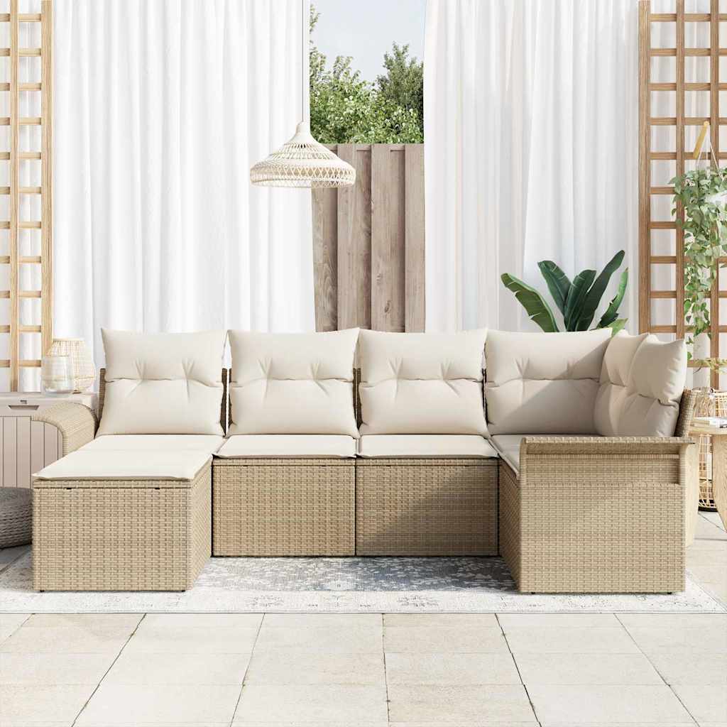 Set Divano da Giardino con archiviazione 6 pcs Beige polyrattan