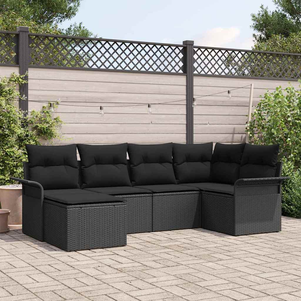 Set Divano da Giardino con archiviazione 6 pcs Nero polyrattan