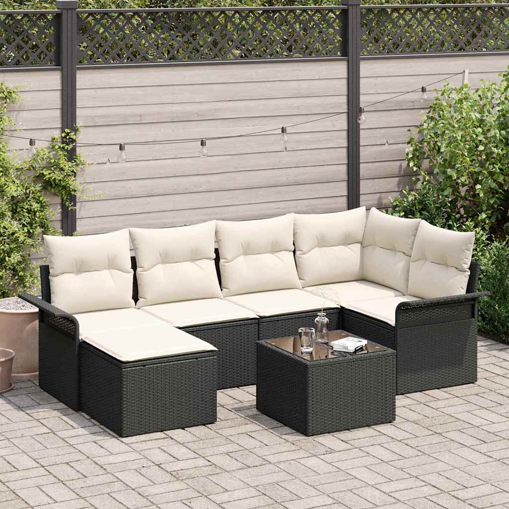 Set Divano da Giardino con archiviazione 7 pcs Nero polyrattan