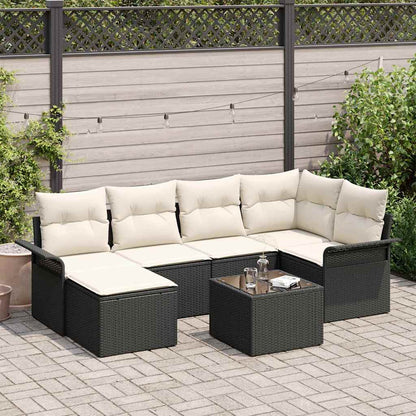 Set Divano da Giardino con archiviazione 7 pcs Nero polyrattan
