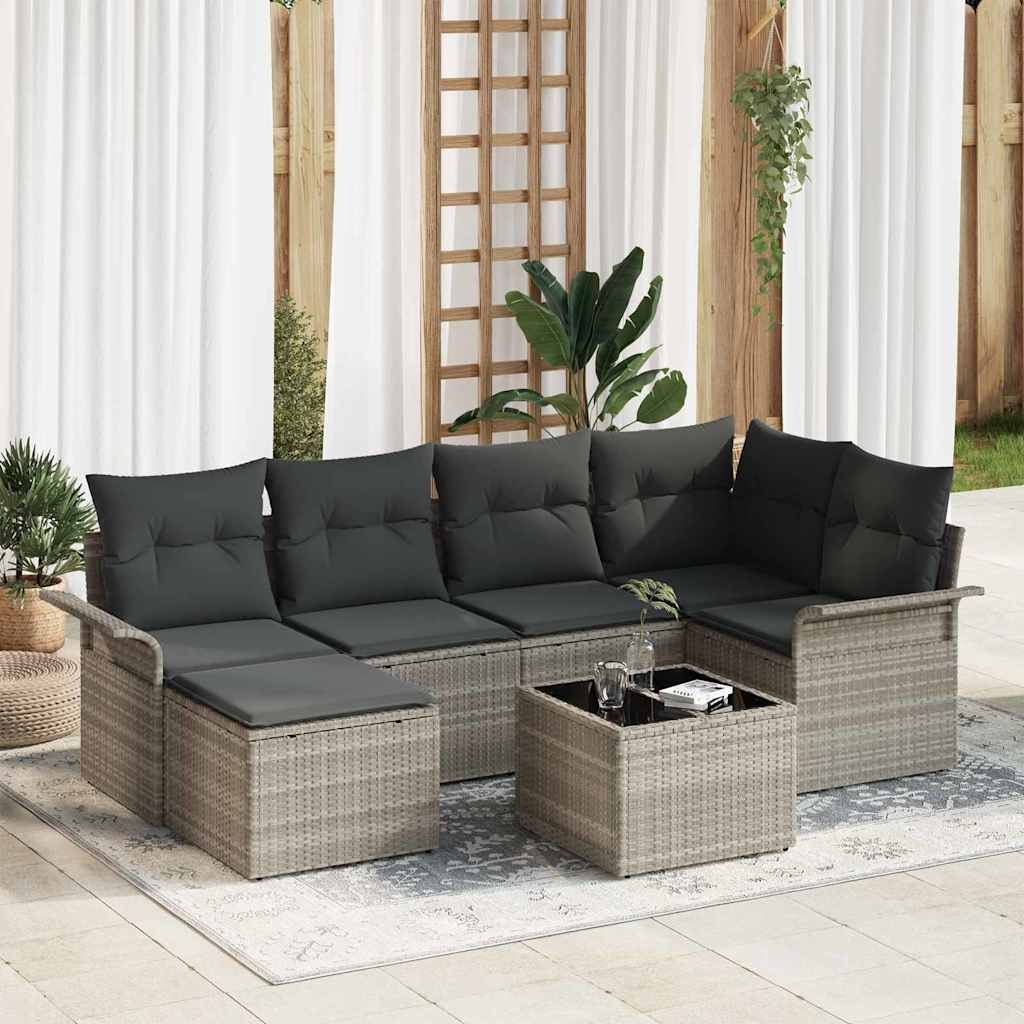 Set Divano da Giardino 7 pcs Grigio chiaro polyrattan