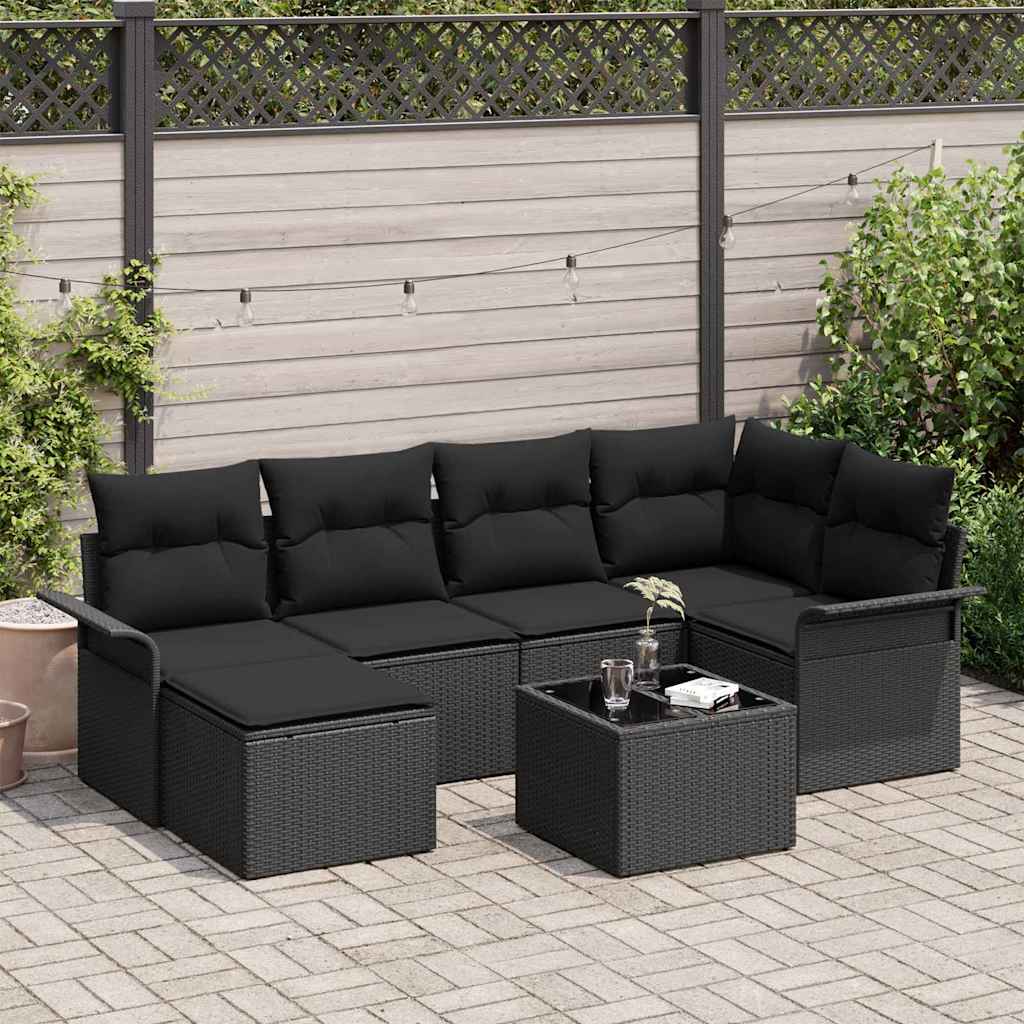Set Divano da Giardino con archiviazione 7 pcs Nero polyrattan