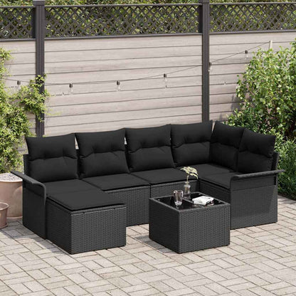 Set Divano da Giardino con archiviazione 7 pcs Nero polyrattan