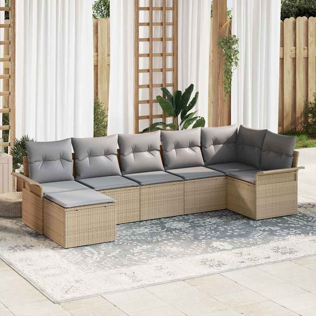 Set Divano da Giardino con archiviazione 7 pcs Beige polyrattan