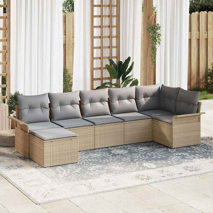 Set Divano da Giardino con archiviazione 7 pcs Beige polyrattan
