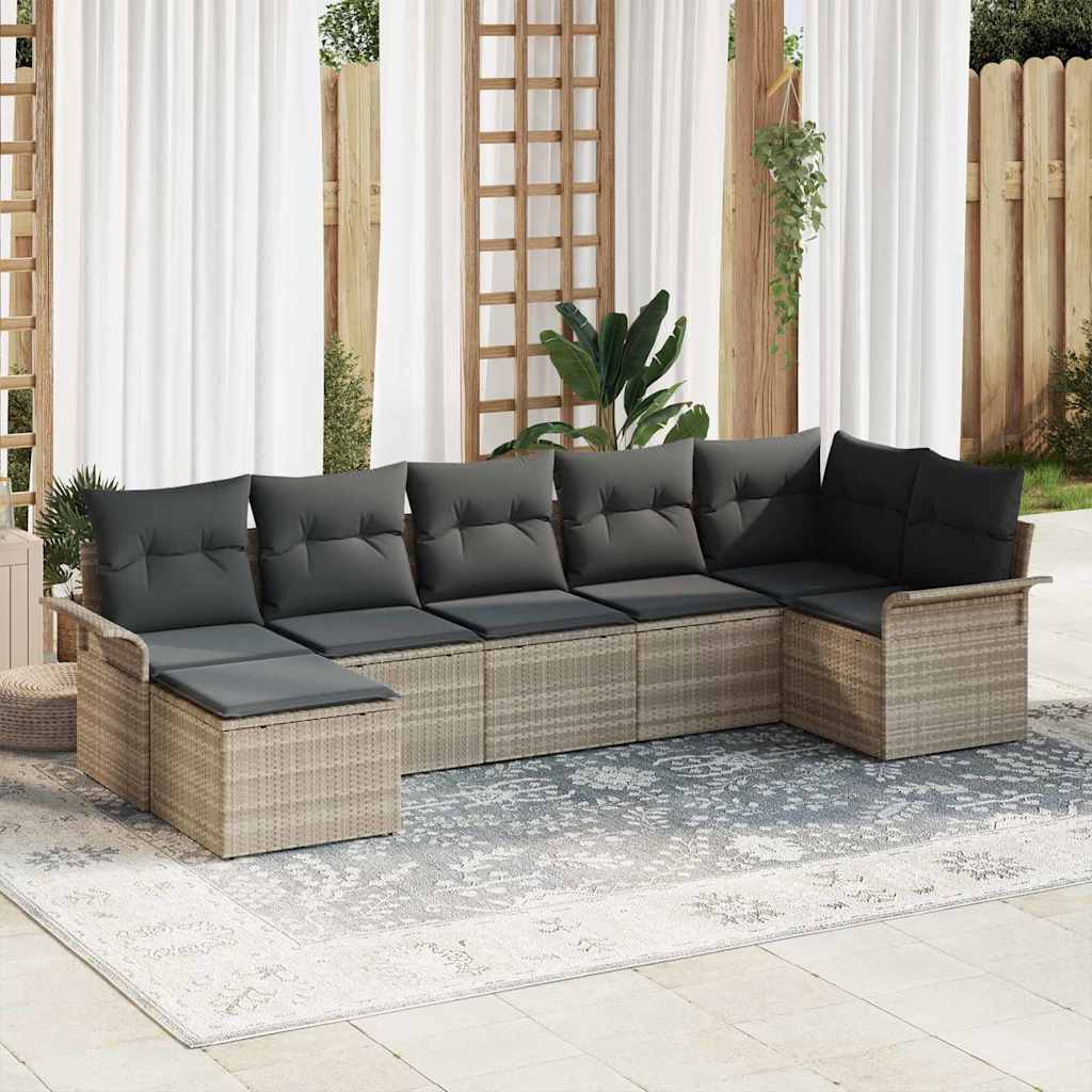 Set Divano da Giardino 7 pcs Grigio chiaro Poly Rattan