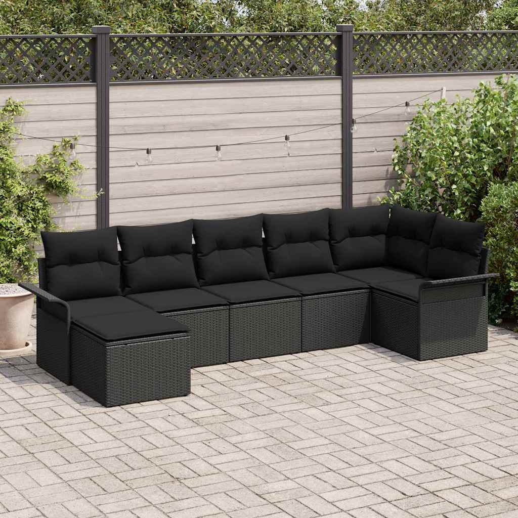 Set Divano da Giardino con archiviazione 7 pcs Nero polyrattan