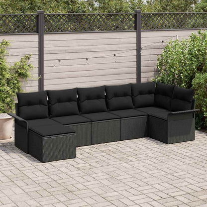 Set Divano da Giardino con archiviazione 7 pcs Nero polyrattan