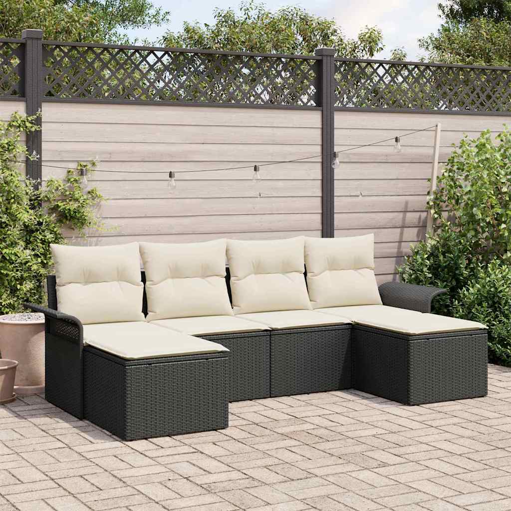 Set Divano da Giardino con archiviazione 6 pcs Nero polyrattan