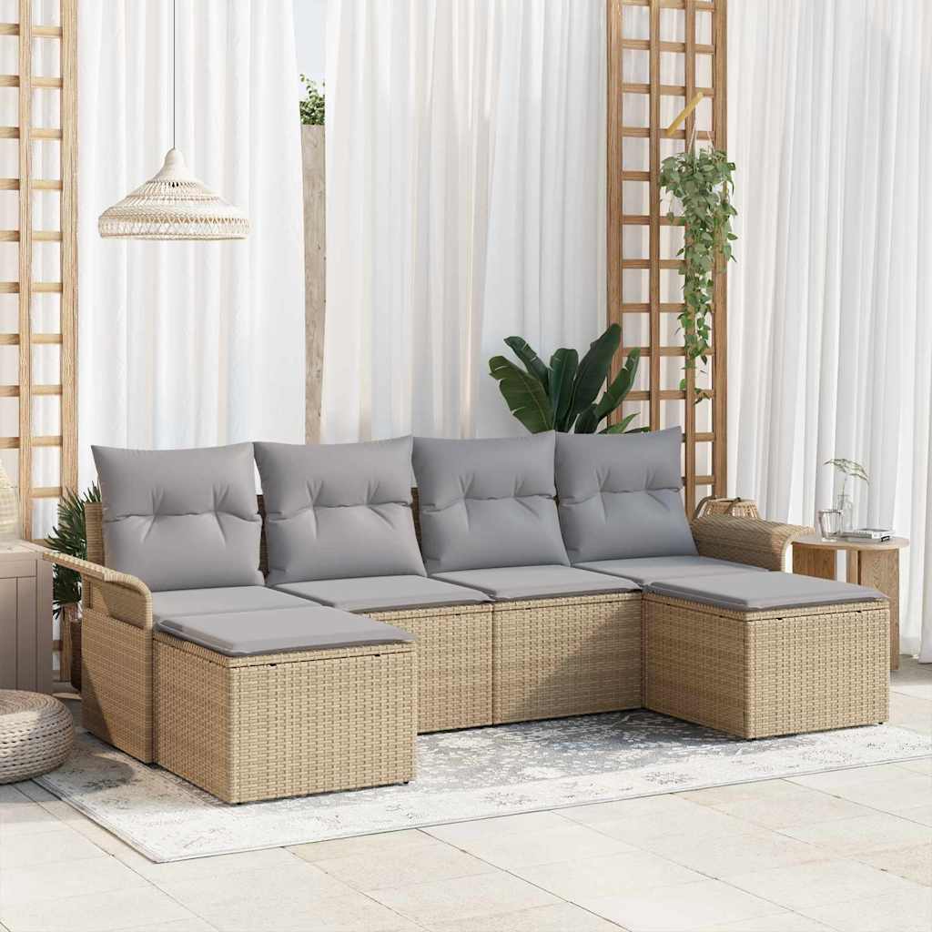Set Divano da Giardino con archiviazione 6 pcs Beige polyrattan