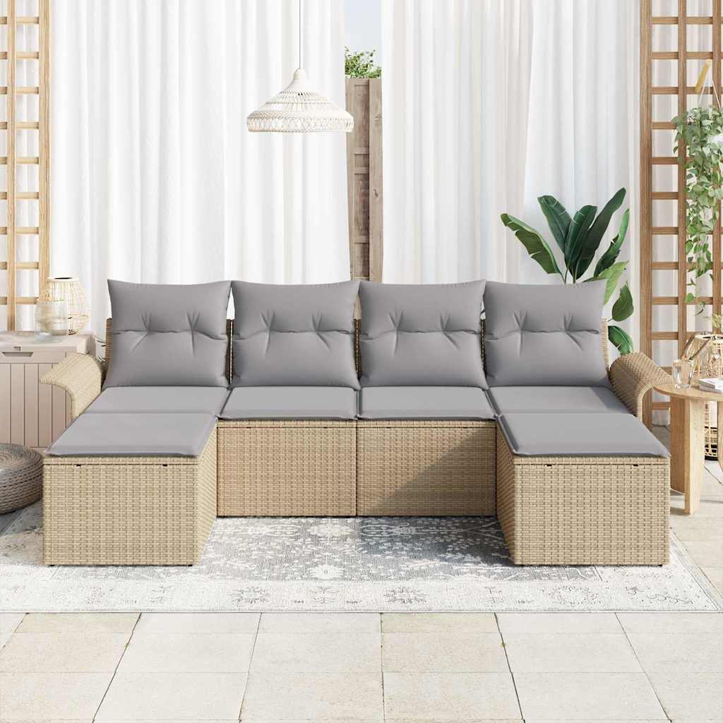 Set Divano da Giardino con archiviazione 6 pcs Beige polyrattan
