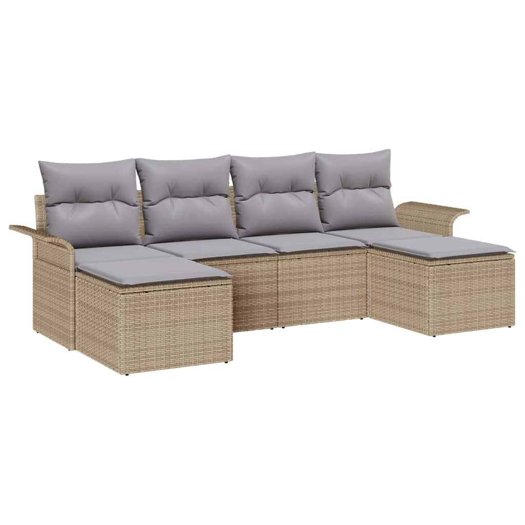 Set Divano da Giardino con archiviazione 6 pcs Beige polyrattan