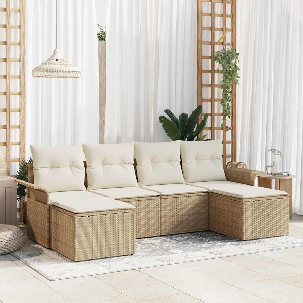 Set Divano da Giardino con archiviazione 6 pcs Beige polyrattan
