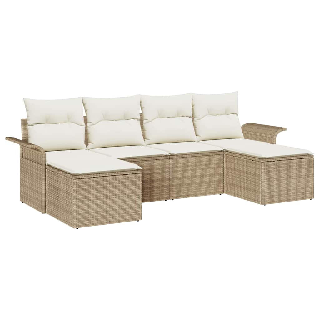 Set Divano da Giardino con archiviazione 6 pcs Beige polyrattan