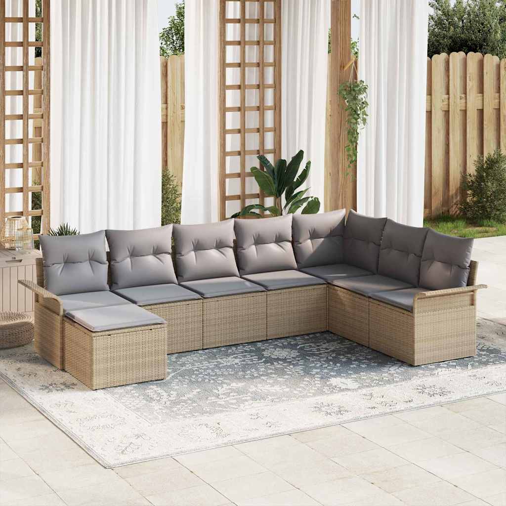 Set Divano da Giardino con cuscino 8 pcs Beige Poly Rattan