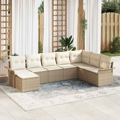 Set Divano da Giardino con cuscino 8 pcs Beige Poly Rattan