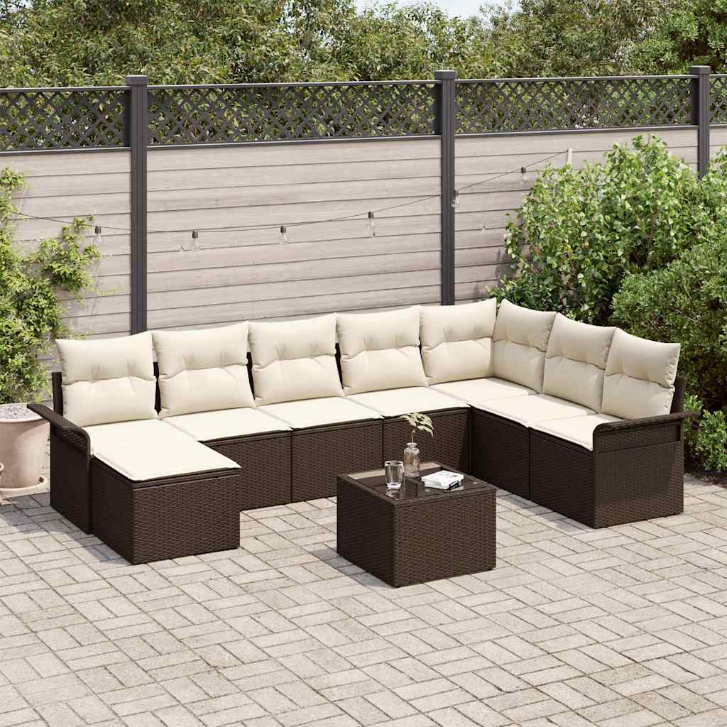 Set Divano da Giardino con cuscino 9 pcs Grigio Poly Rattan