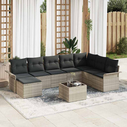 Set Divano da Giardino con cuscino 9 pcs Grigio Poly Rattan