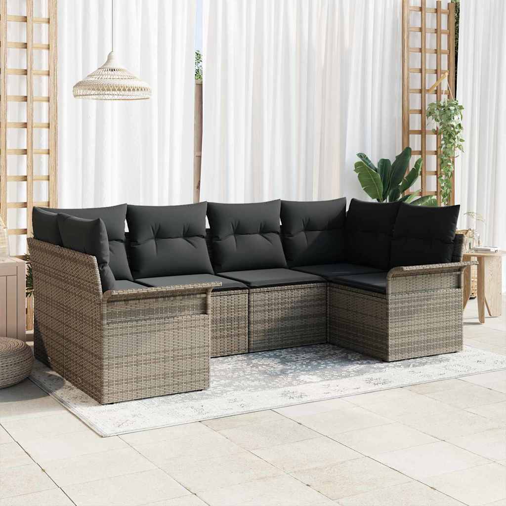 Set Divano da Giardino con cuscino 6 pcs Grigio Poly Rattan