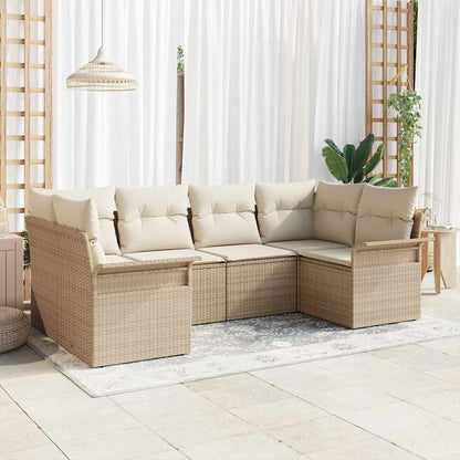 Set Divano da Giardino con cuscino 6 pcs Beige Poly Rattan
