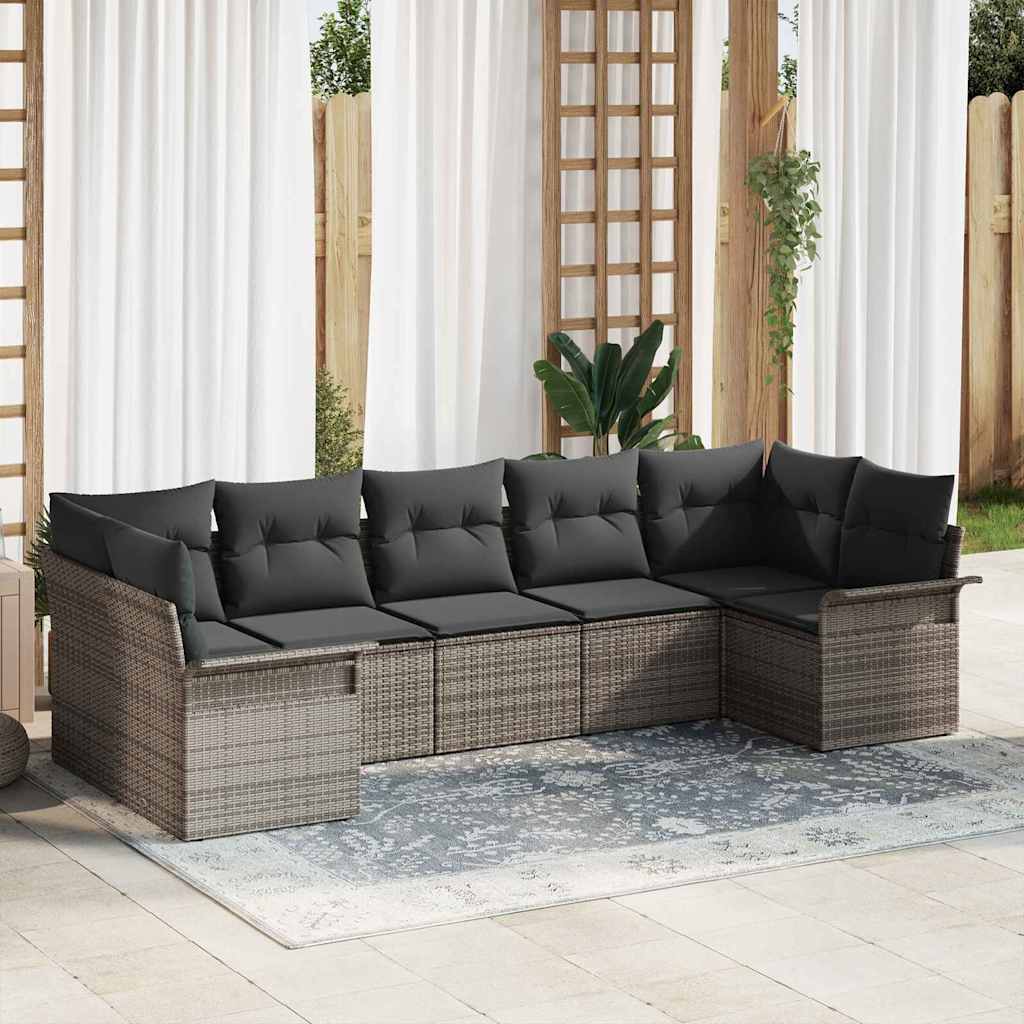 Set Divano da Giardino con cuscino 7 pcs Grigio Poly Rattan