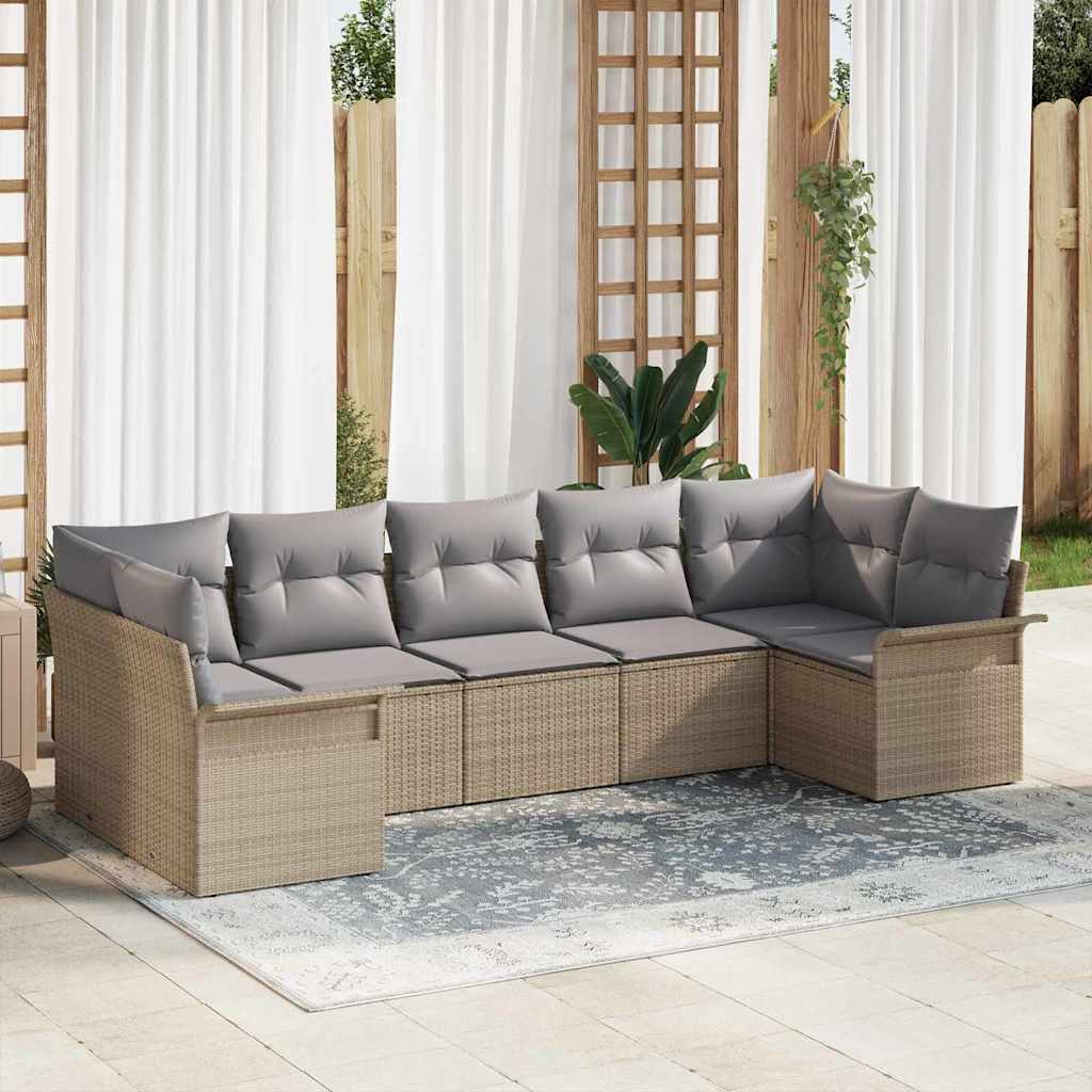 Set Divano da Giardino con cuscino 7 pcs Beige Poly Rattan