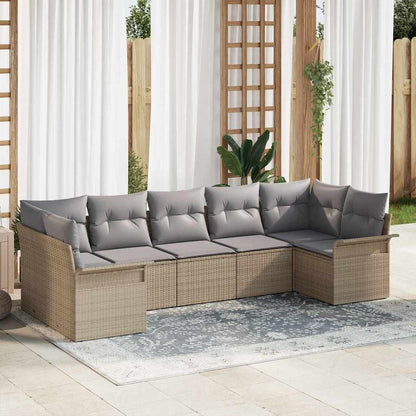 Set Divano da Giardino con cuscino 7 pcs Beige Poly Rattan