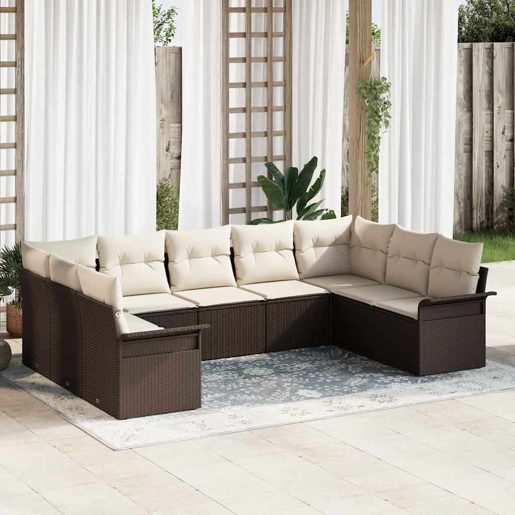 Set Divano da Giardino 9 pcs Marrone polyrattan