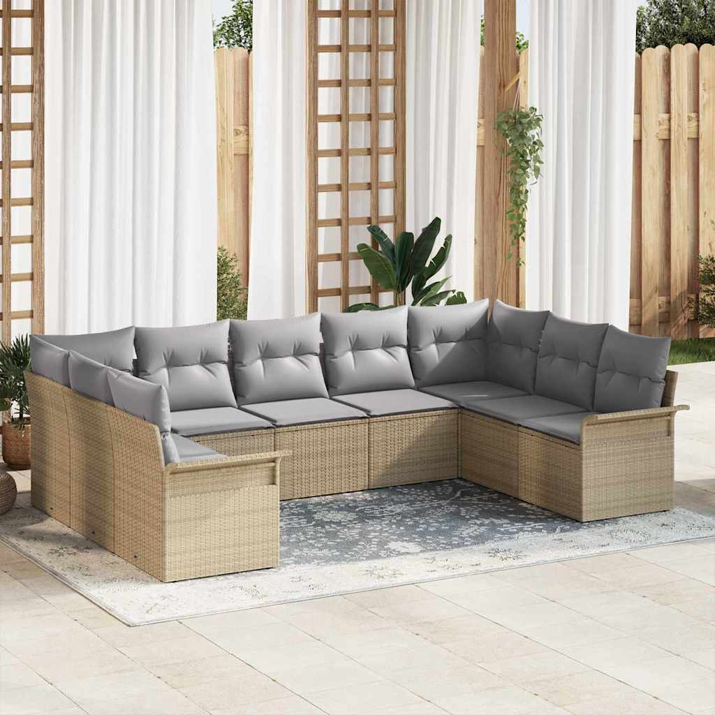 Set Divano da Giardino con archiviazione 9 pcs Beige polyrattan