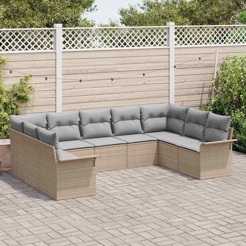 Set Divano da Giardino con archiviazione 9 pcs Beige polyrattan